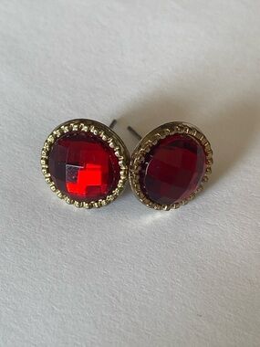 Gold-Trim Red Crystal Stud Earrings - Women Jewelry